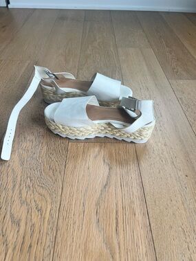 BAMBOO White Espadrille Platform Sandals with Braided Jute